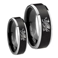 Dragon Beveled Edges Brush Black 2 Tone Tungsten Couple Wedding Rings