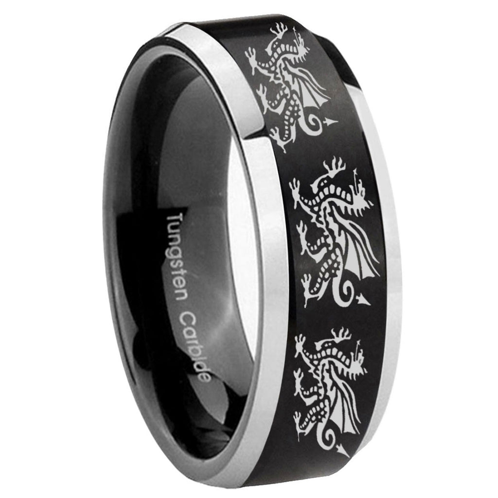 10mm Multiple Dragon Beveled Brush Black 2 Tone Tungsten Men's Wedding Band