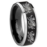 His Hers Multiple Dragon Beveled Brush Black 2 Tone Tungsten Men Ring Set