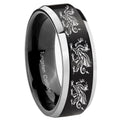 8MM Multiple Dragon Beveled Two Tone Black Tungsten Mens Promise Ring