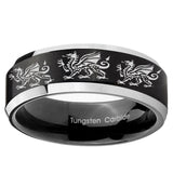 10mm Multiple Dragon Beveled Brush Black 2 Tone Tungsten Men's Wedding Band