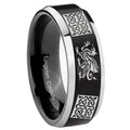 10mm Multiple Dragon Celtic Beveled Brush Black 2 Tone Tungsten Men's Ring