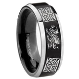 8mm Multiple Dragon Celtic Beveled Brush Black 2 Tone Tungsten Wedding Band Mens