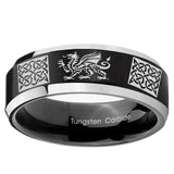 10mm Multiple Dragon Celtic Beveled Brush Black 2 Tone Tungsten Men's Ring