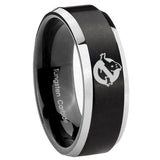 His Hers Ghostbusters Beveled Brush Black 2 Tone Tungsten Wedding Bands Ring Set