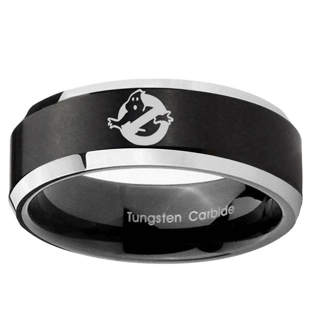 10mm Ghostbusters Beveled Brush Black 2 Tone Tungsten Ring