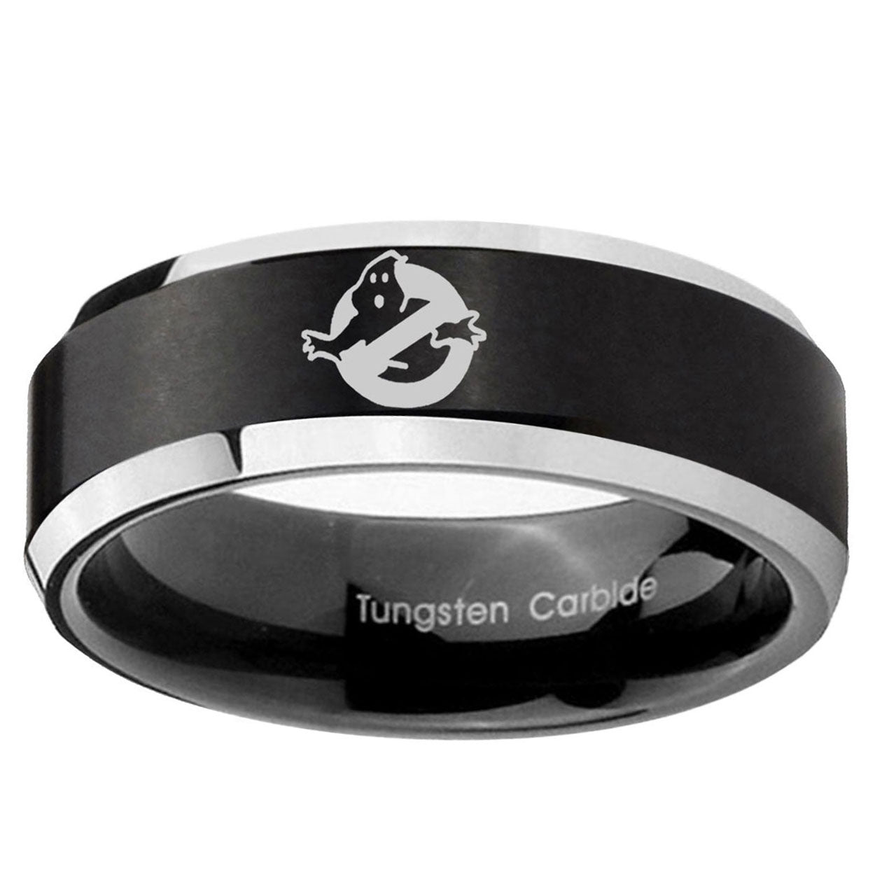 10mm Ghostbusters Beveled Brush Black 2 Tone Tungsten Ring