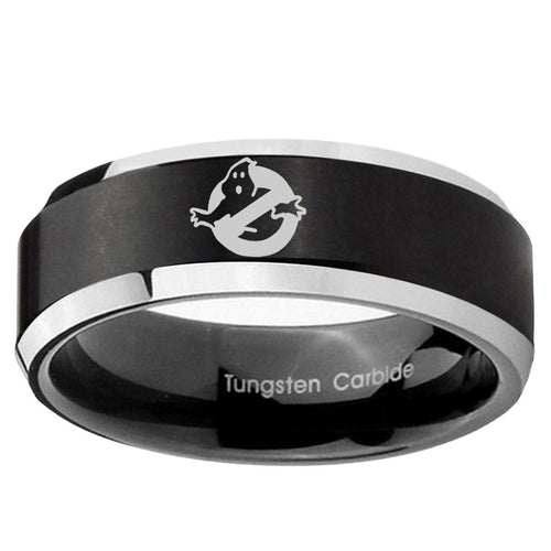 10mm Ghostbusters Beveled Brush Black 2 Tone Tungsten Ring