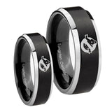 His Hers Ghostbusters Beveled Brush Black 2 Tone Tungsten Wedding Bands Ring Set