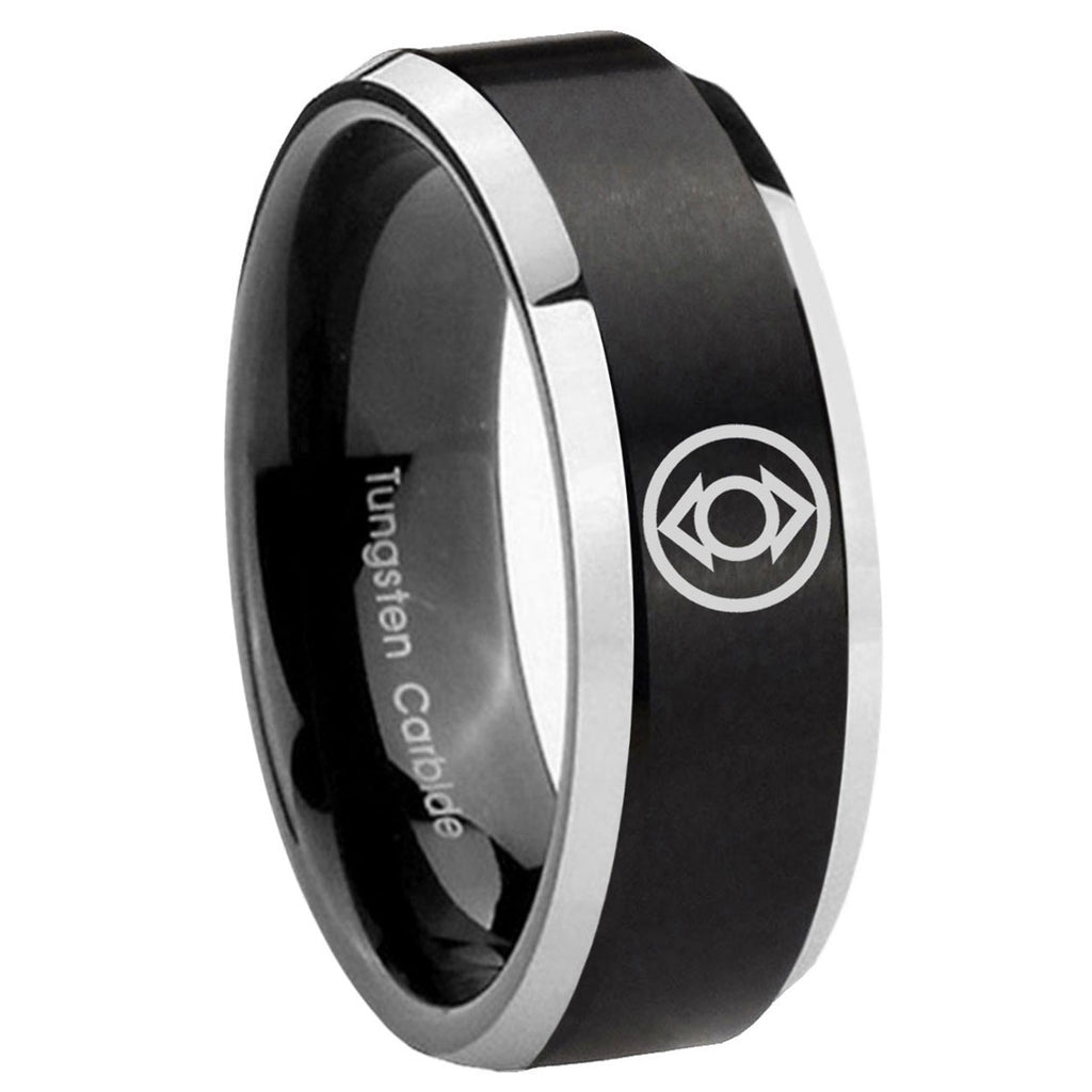 8MM Indigo Lantern Beveled Two Tone Black Tungsten Mens Wedding Ring