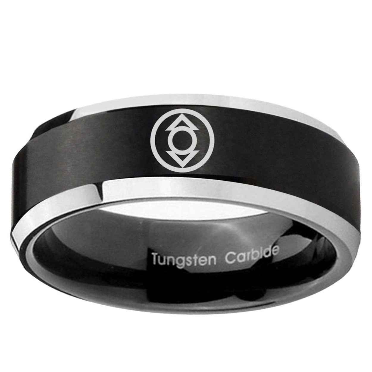 5MM Indigo Lantern Beveled Two Tone Black Tungsten Mens Wedding Ring