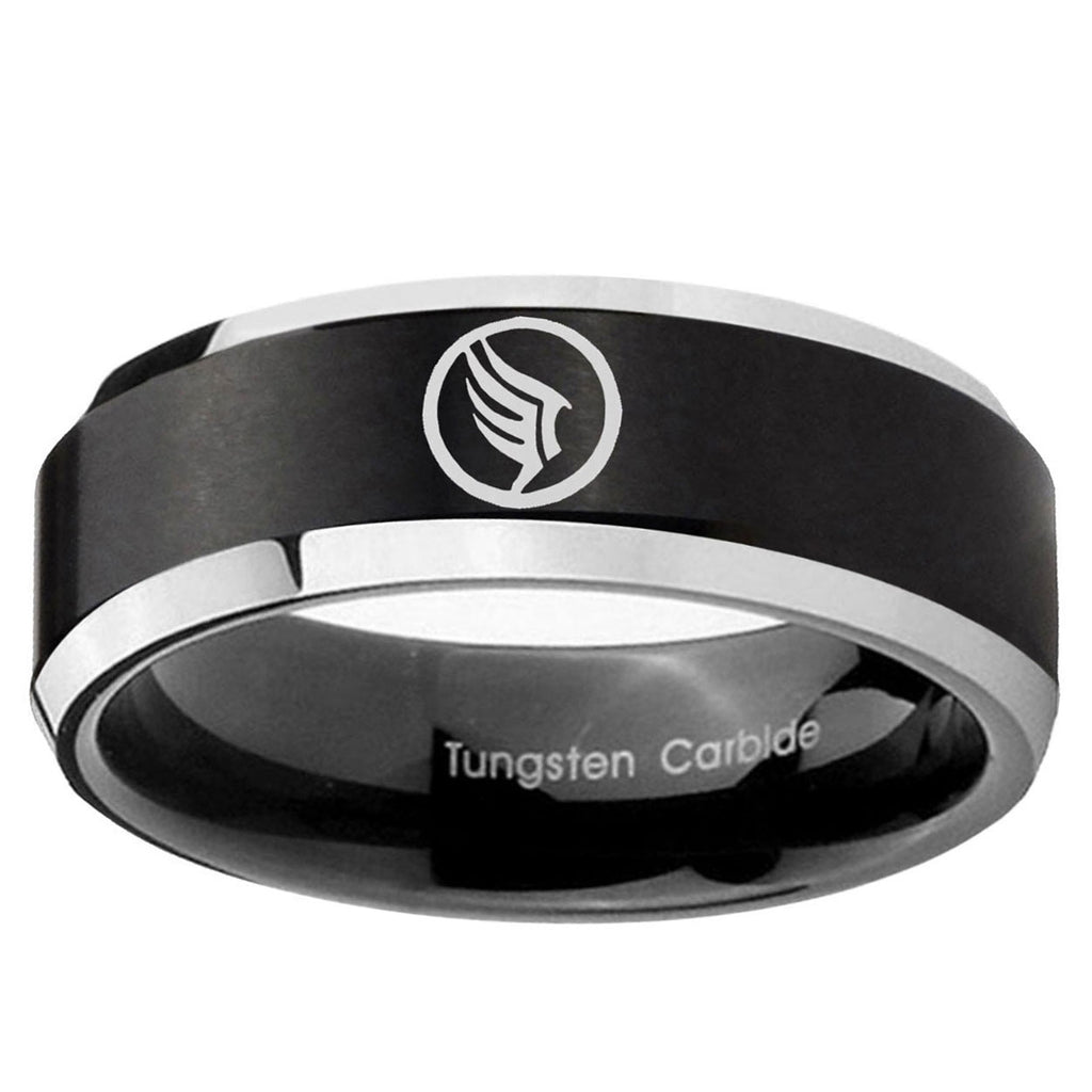 10mm Beveled Mass Effect Satin Black Two Tone Tungsten Ring
