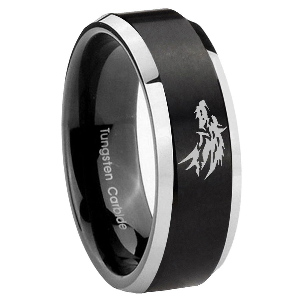 8MM Wolf Beveled Two Tone Black Tungsten Promise Ring