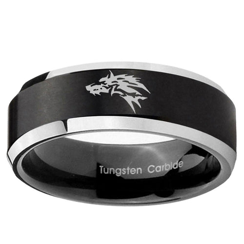 10mm Wolf Beveled Edge Brush Black 2 Tone Tungsten Ring
