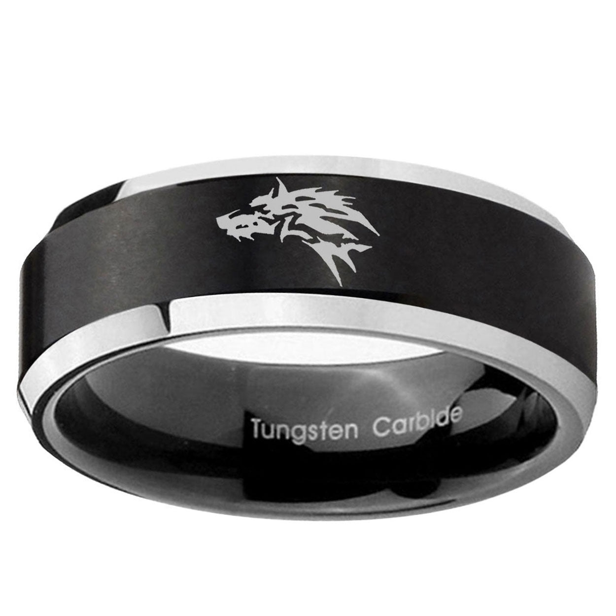 5MM Wolf Beveled Two Tone Black Tungsten Promise Ring