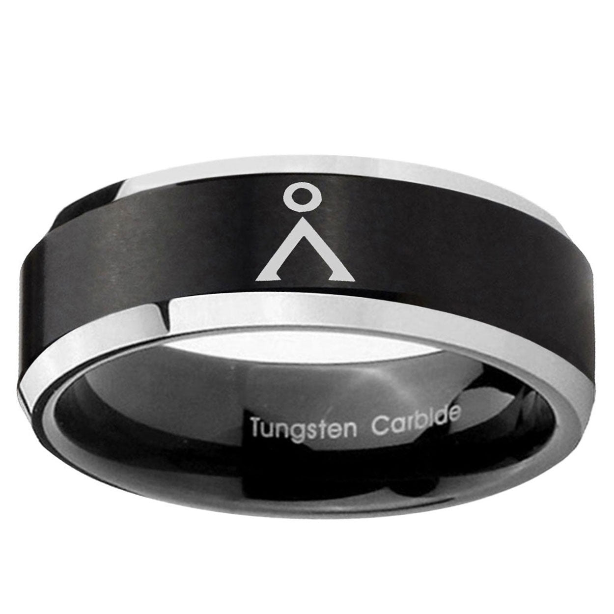 10mm Stargate Beveled Edge Brush Black 2 Tone Tungsten Carbide Mens Bands Ring