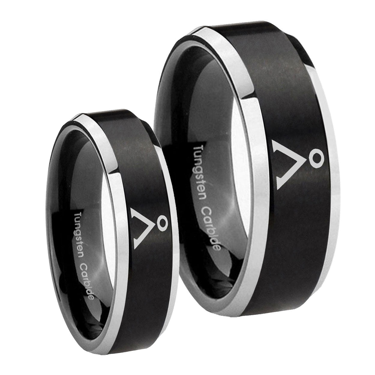 Stargate Beveled Brush Black 2 Tone Tungsten Bridal Band Set