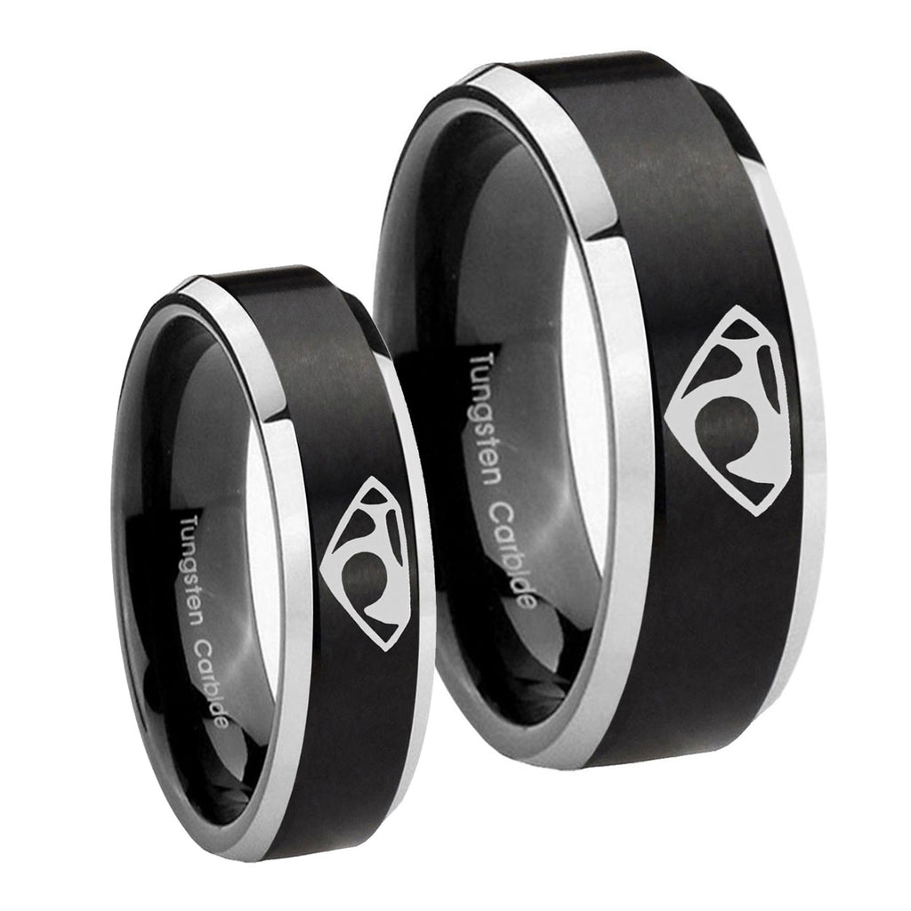House of Van Beveled Brush Black 2 Tone Tungsten Bridal Set Rings