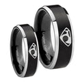 House of Van Beveled Brush Black 2 Tone Tungsten Bridal Set Rings
