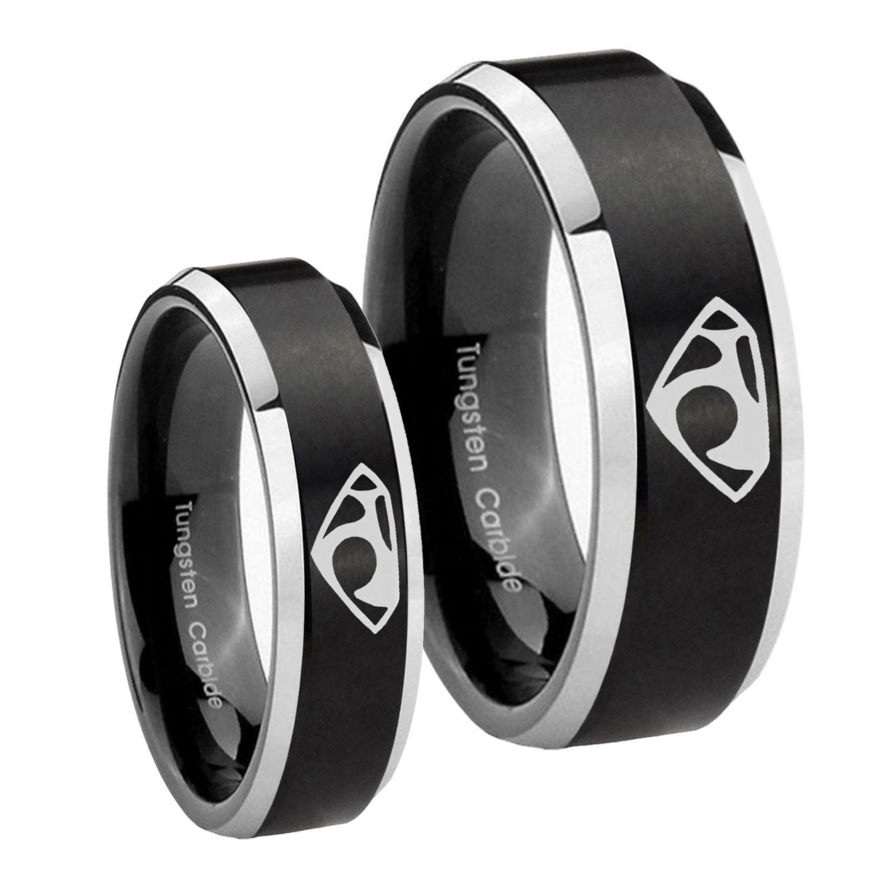 House of Van Beveled Brush Black 2 Tone Tungsten Bridal Set Rings