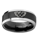 10mm-Waylon-Jennings-Beveled-Edges-Brush-Black-2-Tone-Tungsten-Men's-Bands-Ring
