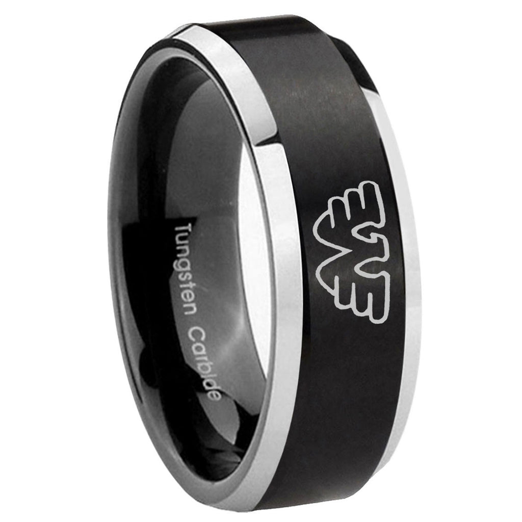 8MM Waylon Jennings Beveled Two Tone Black Tungsten Promise Ring Guys