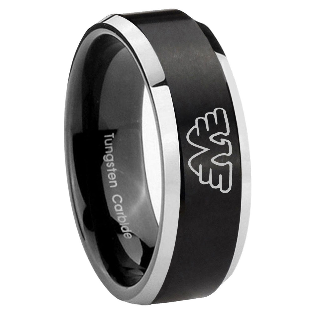 8MM Waylon Jennings Beveled Two Tone Black Tungsten Promise Ring Guys