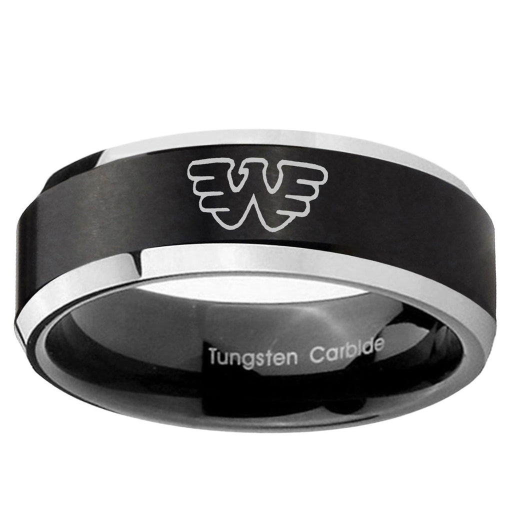 5MM Waylon Jennings Beveled Two Tone Black Tungsten Promise Ring Guys