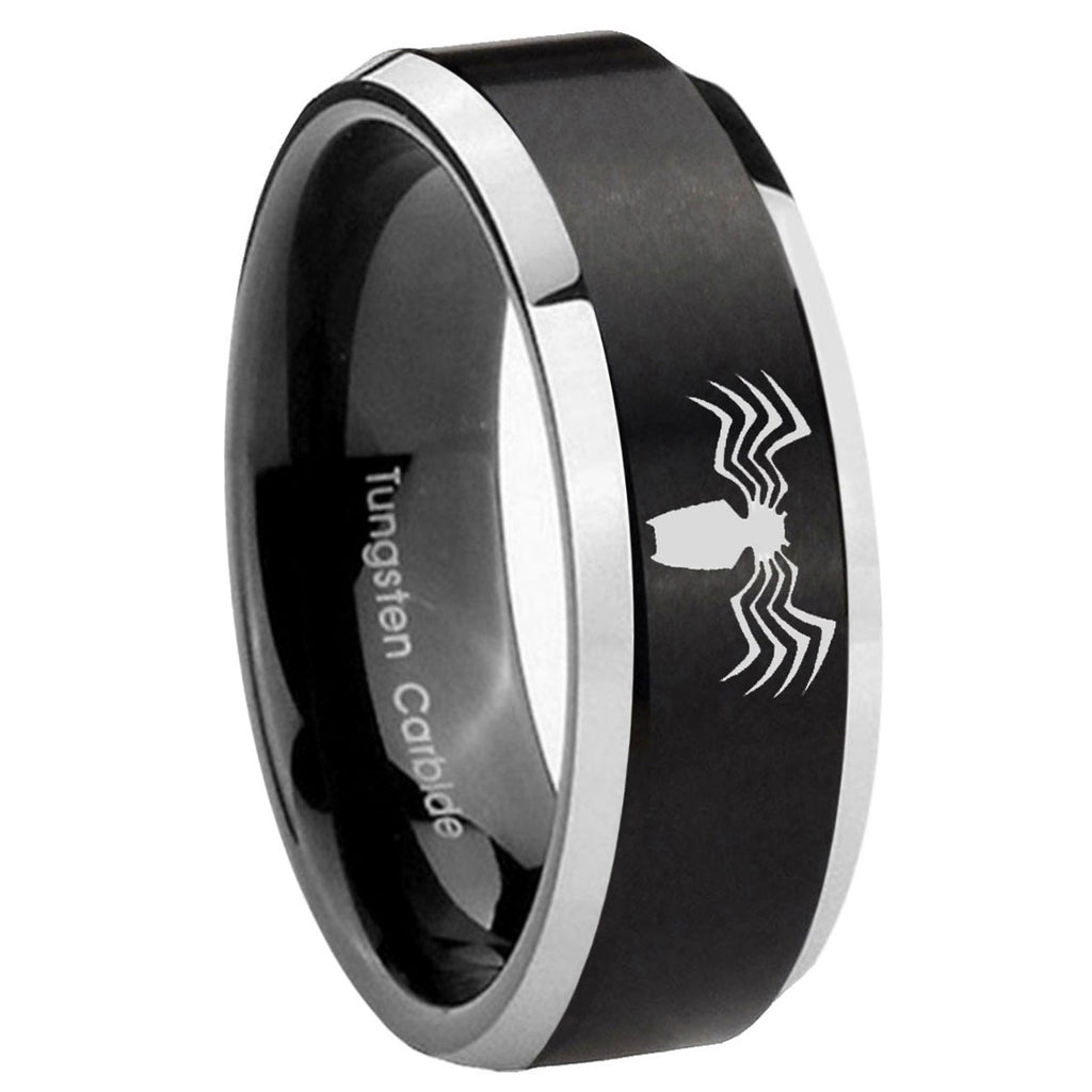 8MM Spider Beveled Two Tone Black Tungsten Promise Ring For Him