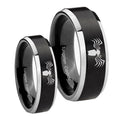 Spider Beveled Edges Brush Black 2 Tone Tungsten His Hers Ring Set