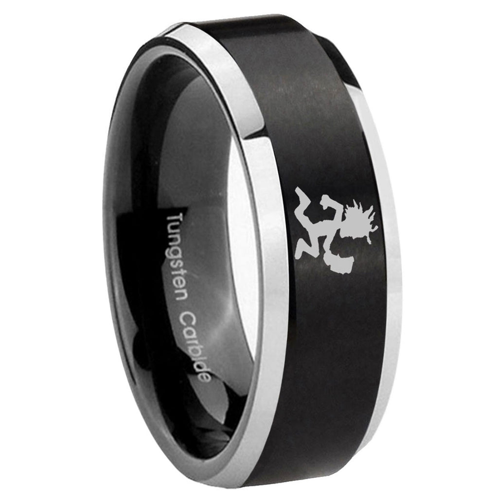 10mm Hatchet Man Beveled Edges Brush Black 2 Tone Tungsten Mens Engagement Band