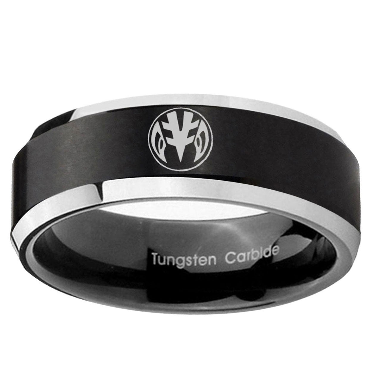 10mm Love Power Rangers Beveled Edge Brush Black 2 Tone Tungsten Rings for Men