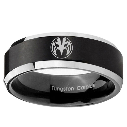 10mm Love Power Rangers Beveled Edge Brush Black 2 Tone Tungsten Rings for Men