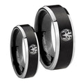 Love Power Rangers Beveled Brush Black 2 Tone Tungsten Mens Ring Set