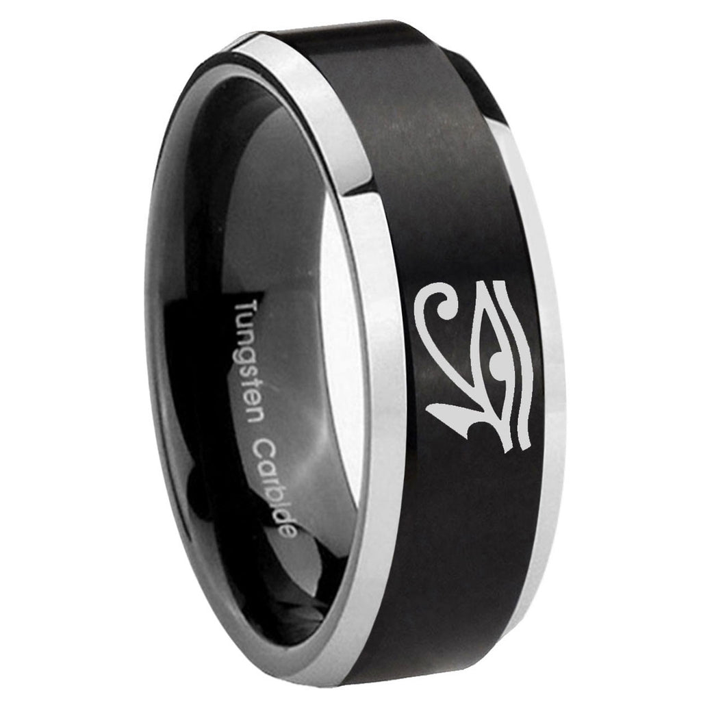8MM Seeing Eye Beveled Two Tone Black Tungsten Promise Ring For Men