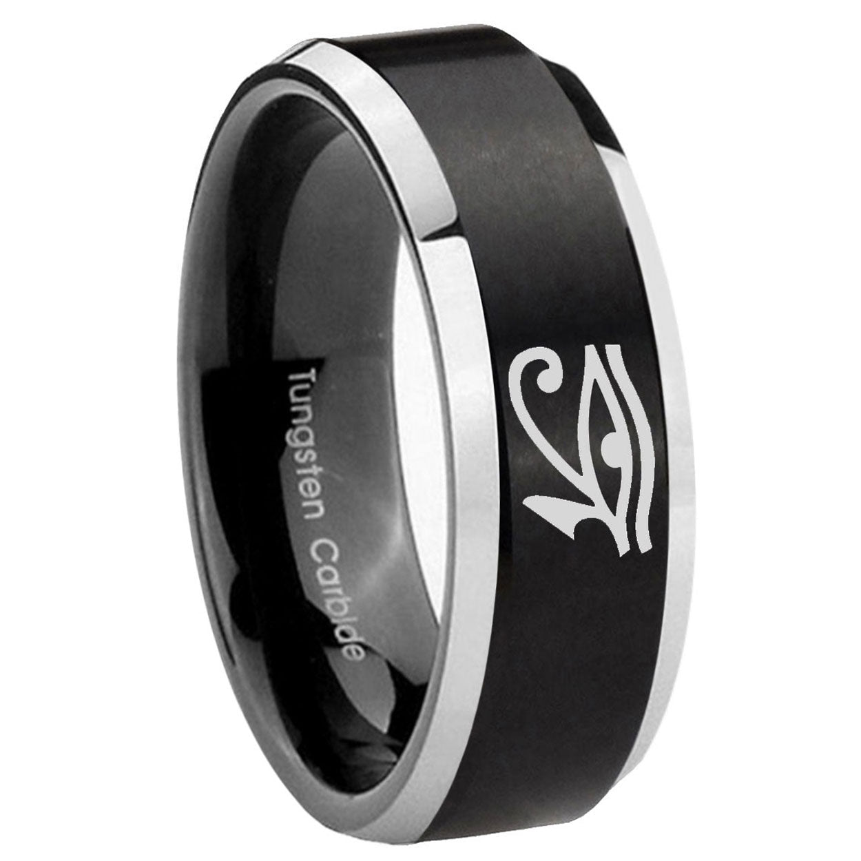 8MM Seeing Eye Beveled Two Tone Black Tungsten Promise Ring For Men