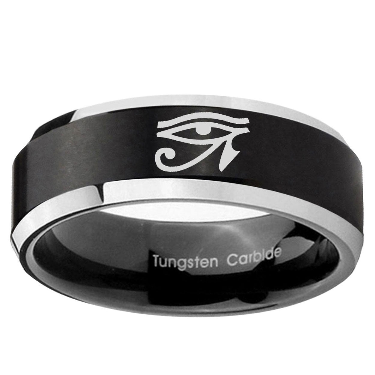 10mm Seeing Eye Beveled Edge Brush Black 2 Tone Tungsten Ring