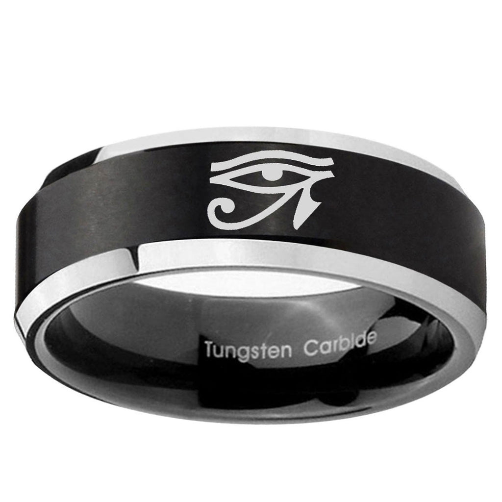 5MM Seeing Eye Beveled Two Tone Black Tungsten Promise Ring For Men