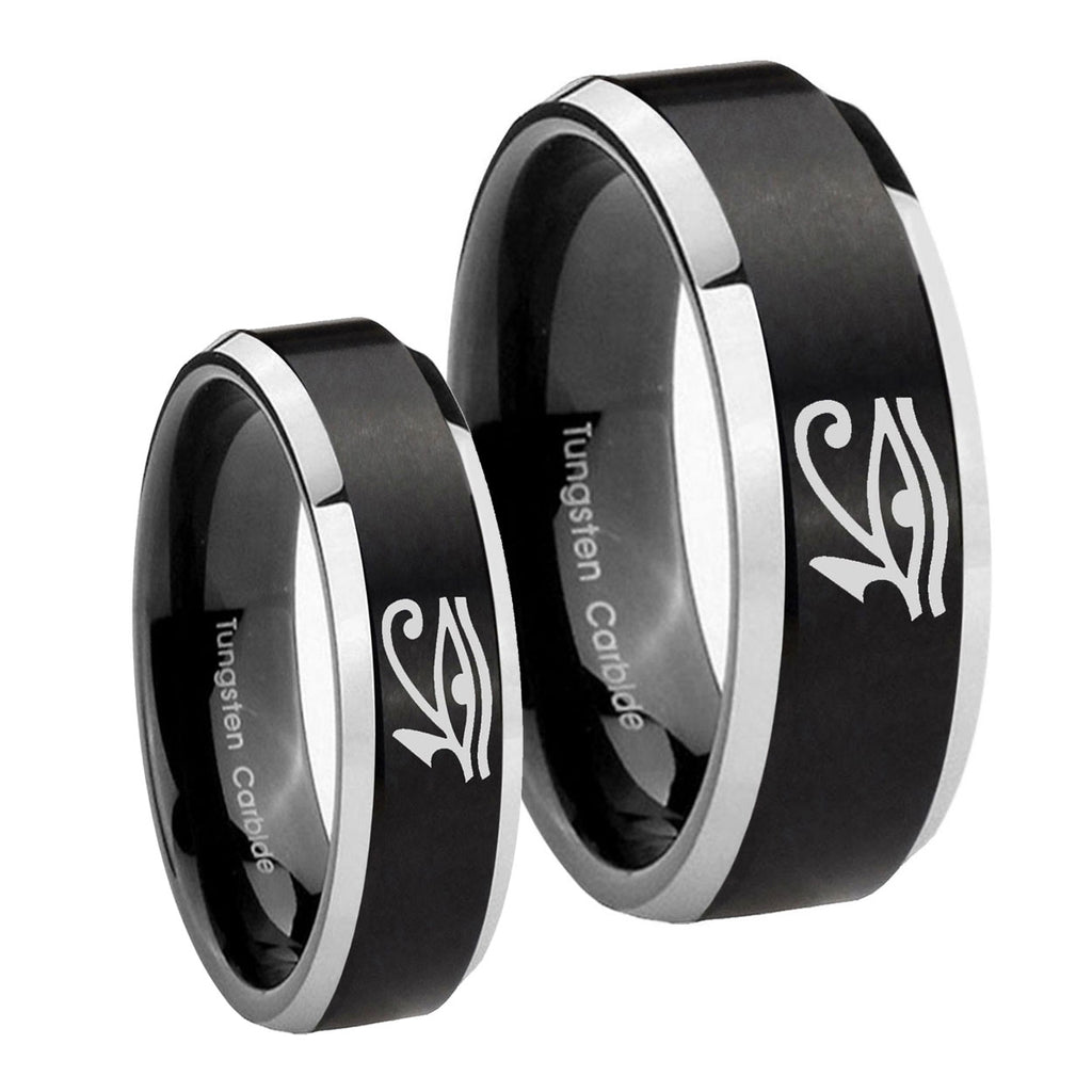 Seeing Eye Beveled Edges Brush Black 2 Tone Tungsten Mens Set Ring