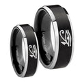 Seeing Eye Beveled Edges Brush Black 2 Tone Tungsten Mens Set Ring