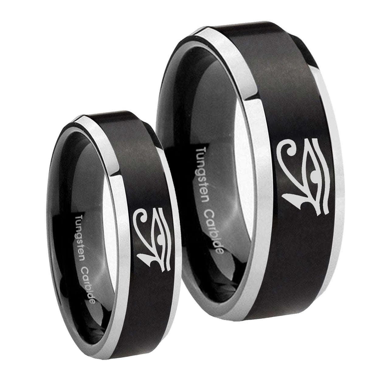 Seeing Eye Beveled Edges Brush Black 2 Tone Tungsten Mens Set Ring