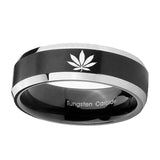 8mm-Marijuana-Leaf-Beveled-Brush-Black-2-Tone-Tungsten-Men's-Promise-Rings