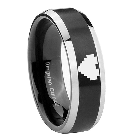 8mm-Bevel-Brush-Black-2-Tone-Zelda-Heart-Tungsten-Laser-Engraved-Ring