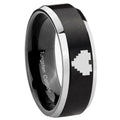 8MM Zelda Heart Beveled Two Tone Black Tungsten Mens Wedding Ring