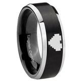 His Her Beveled Zelda Heart Satin Black 2 Tone Tungsten Wedding Rings Set