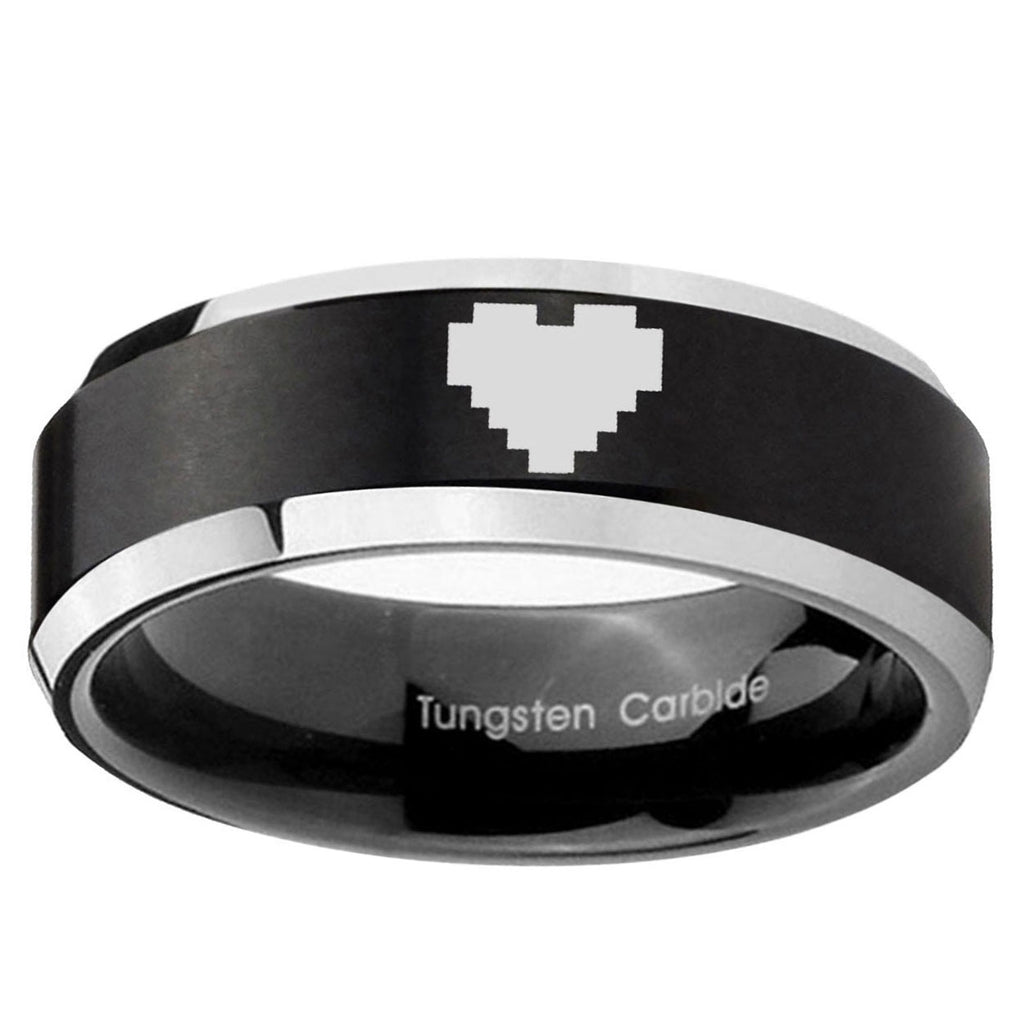 10mm Beveled Zelda Heart Satin Black Two Tone Tungsten Ring