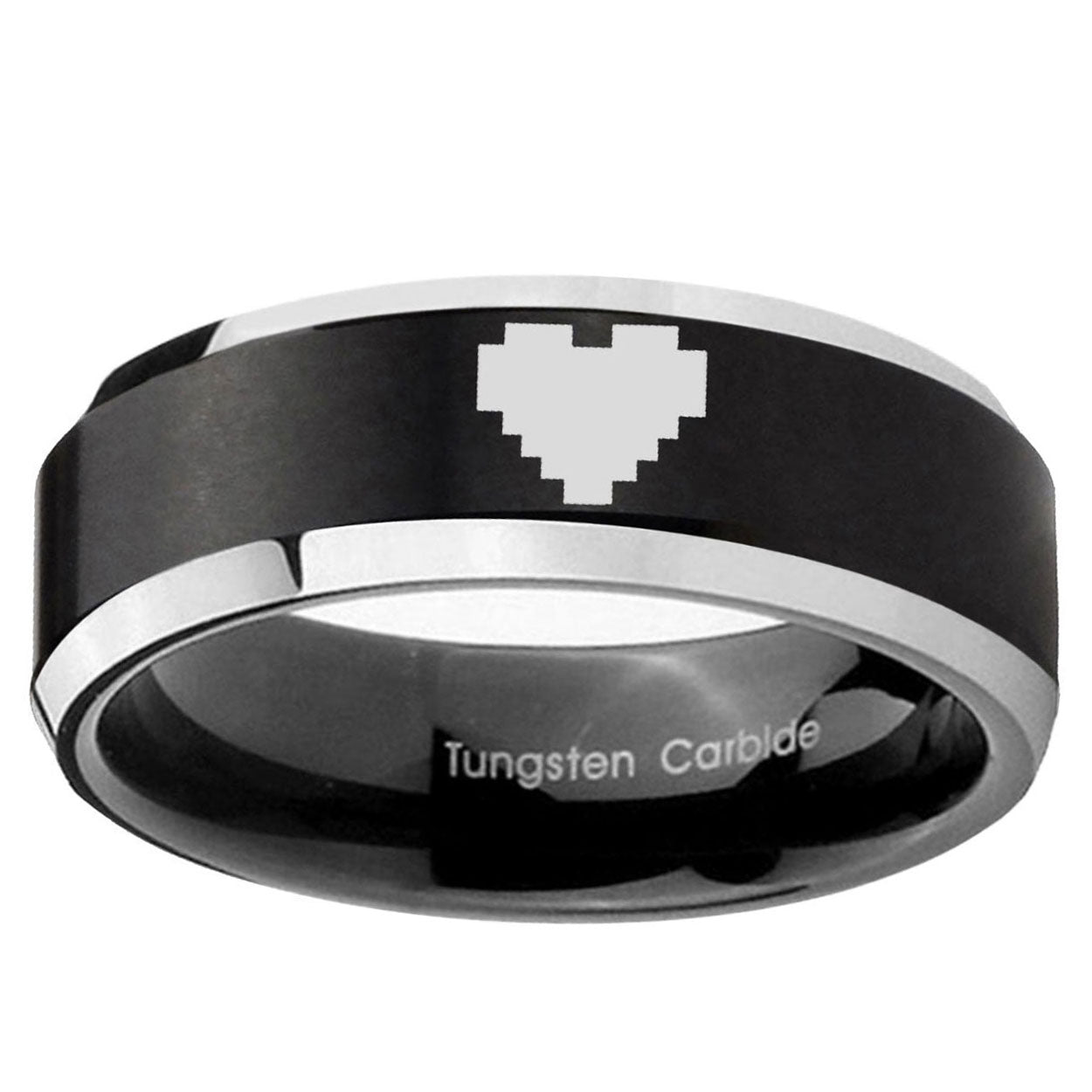 10mm Beveled Zelda Heart Satin Black Two Tone Tungsten Ring