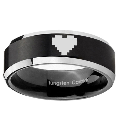 10mm Beveled Zelda Heart Satin Black Two Tone Tungsten Ring