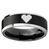 5, 8mm Bevel Brush Black 2 Tone Zelda Heart Tungsten Laser Engraved Ring