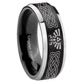 10mm Celtic Zelda Beveled Edges Brush Black 2 Tone Tungsten Mens Bands Ring